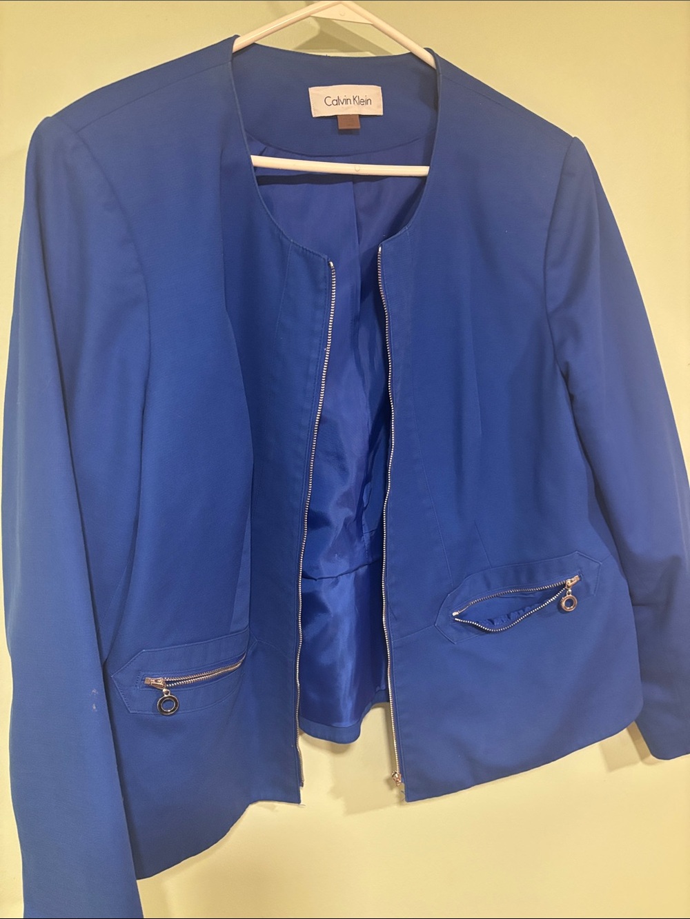 Calvin Klein Bold Blue Zip-Front Blazer